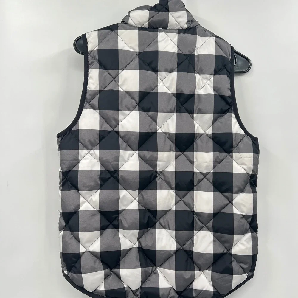Woolrich Small Puffer Vest‎ Womens Black White Buffalo Plaid Quilted Down Fill